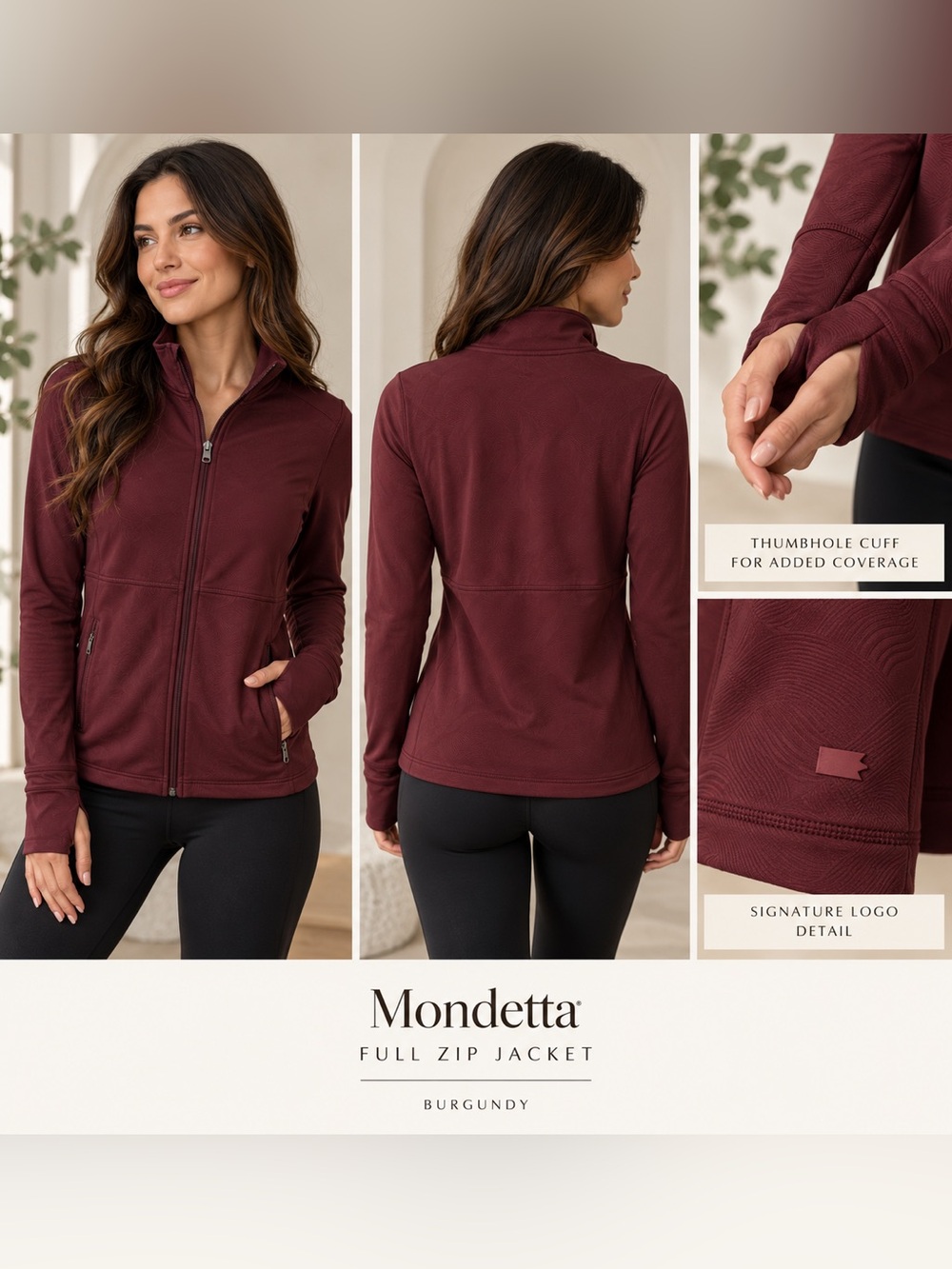 NWT Mondetta Women’s Burgundy Jacquard Full Zip Jacket Size M